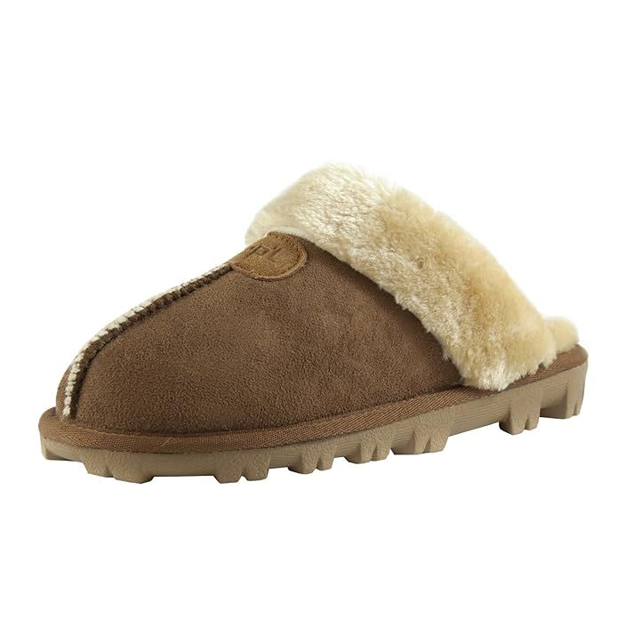 CLPP'LI Womens Slip on Faux Fur Warm Winter Mules Fluffy Suede Comfy Slippers | Amazon (US)