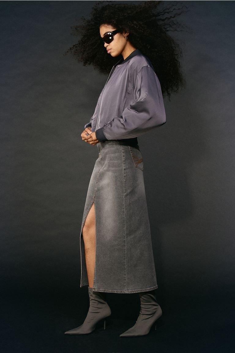 Slit-hem Denim Skirt - Gray - Ladies | H&M US | H&M (US + CA)