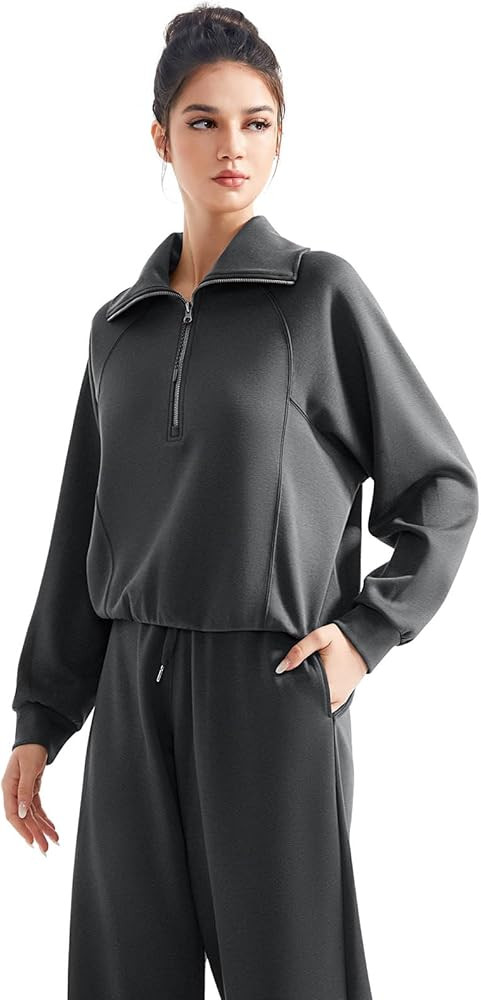 SUUKSESS Women 2 Piece Lounge Matching Set Wide Leg Sweatpant Half Zip Sweatshirt | Amazon (US)