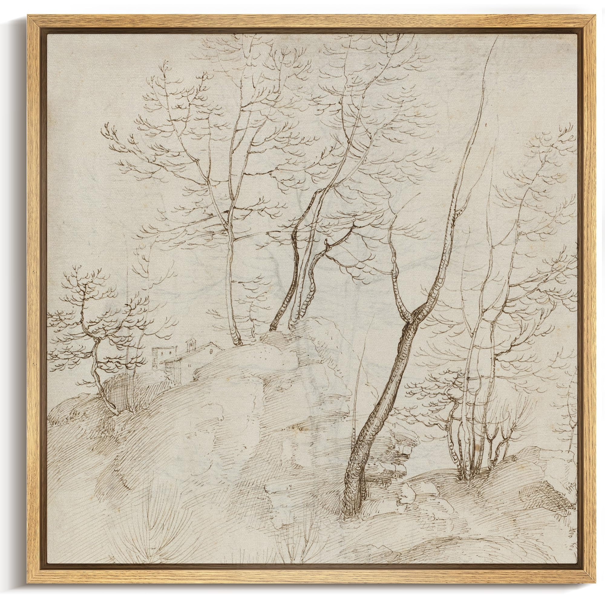 MUDECOR Framed Canvas Print Wall Art Vintage Old Master Sketch of a Tree-Lined Pathway Illustrati... | Amazon (US)