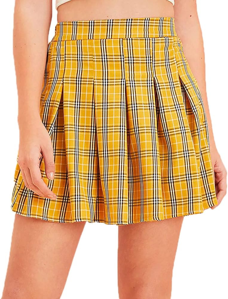 WDIRARA Pleated Skirts for Women Y2k Mini Skirt High Waist A-Line Uniform Skorts Plaid Cheer Skor... | Amazon (US)