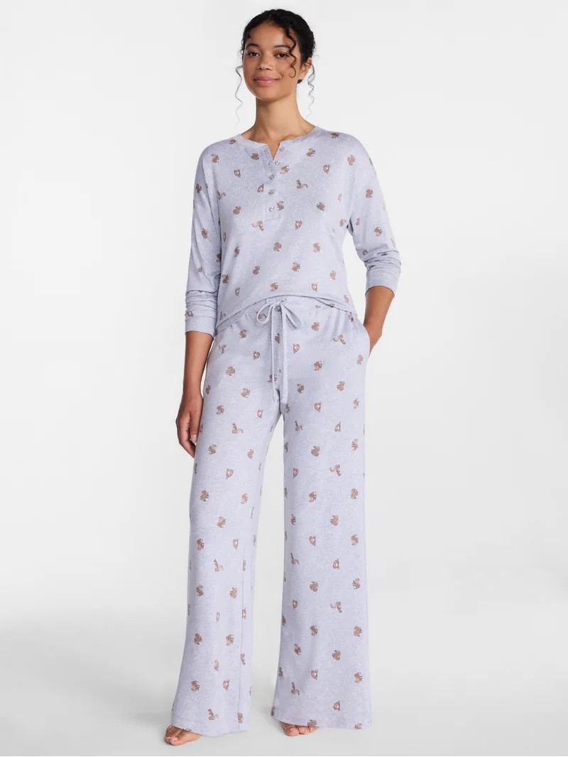 Joyspun Women's Cozy Lounge Collection Hacci Henley Top and Pants, 2-Piece Pajama Set, Sizes XS-3... | Walmart (US)