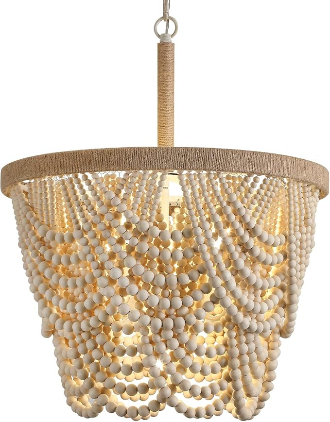 Q&S Boho Wood Beaded Chandelier,Farmhouse Coastal Large Bohemia 5 Lights for Dining Room Kitchen ... | Amazon (US)