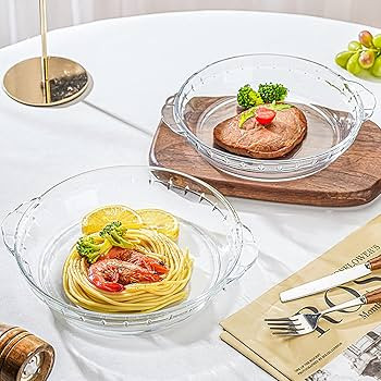 2-Pack (7"/8") Glass Baking Dish Set, Round Pie Glass Bakeware Pie Baking Dishes with Handles for... | Amazon (US)