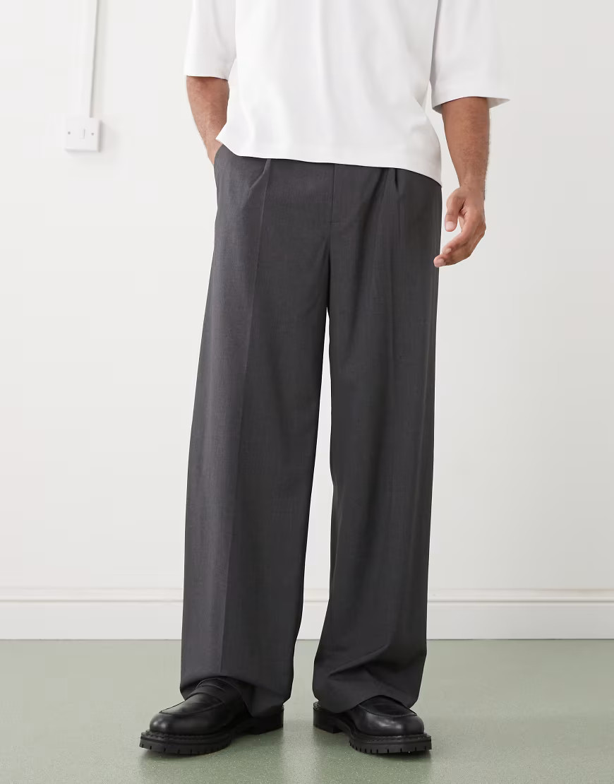 Weekday loose fit tailored trousers in grey melange | ASOS (Global)