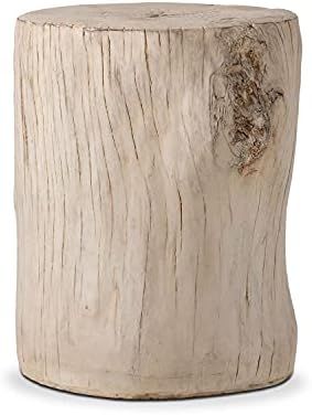 COSIEST Outdoor Antique Beige Side Table Faux Wood, Hand-Painted Wood Stump Stool, Ottomans, Plan... | Amazon (US)