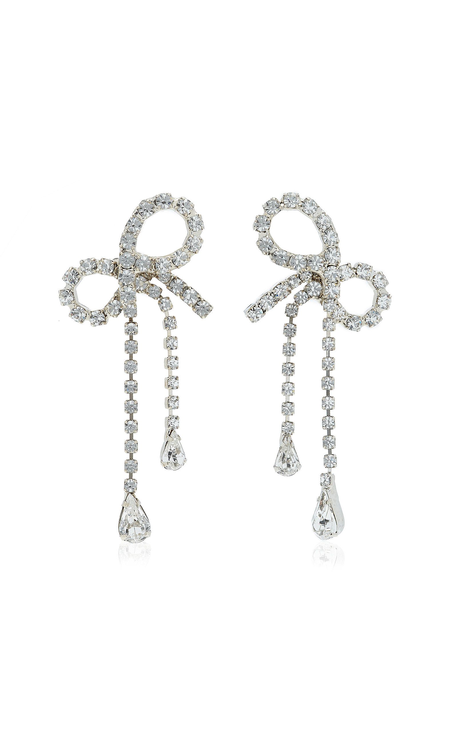 Jennifer Behr - Women's Mirabelle Crystal-Embellished Bow Earrings - Silver - OS - Moda Operandi - G | Moda Operandi (Global)