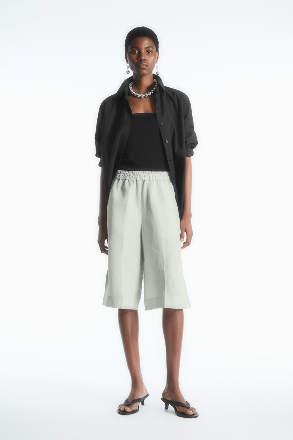 ELASTICATED LINEN-BLEND BERMUDA SHORTS | COS UK