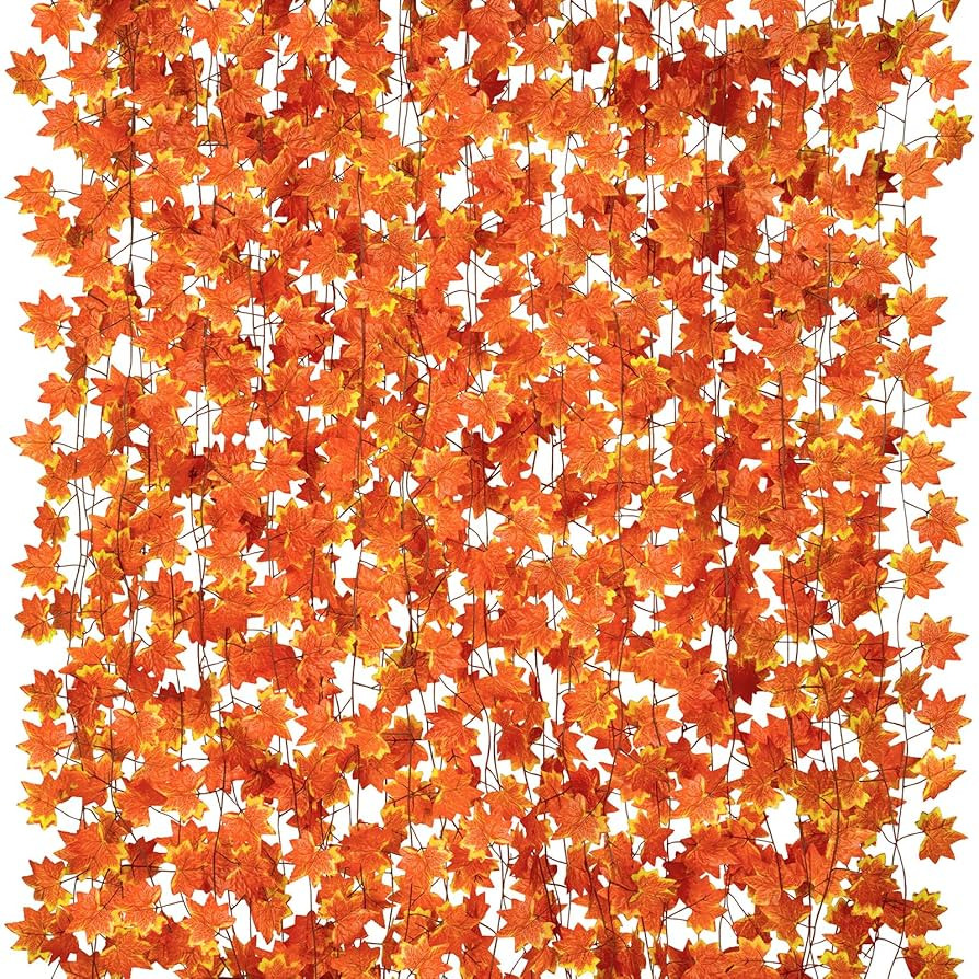 CQURE 20 Pack Fall Leaf Garland, Hanging Vines Garland Artificial Fall Maple Leaves Thanksgiving ... | Amazon (US)