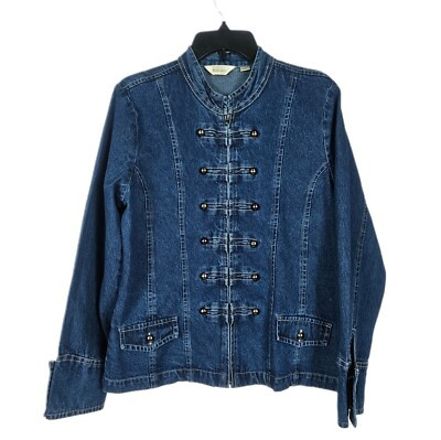 Vintage Large Denim Marching Band Military Jacket Mandarin Collar Jean Studded  | eBay | eBay US