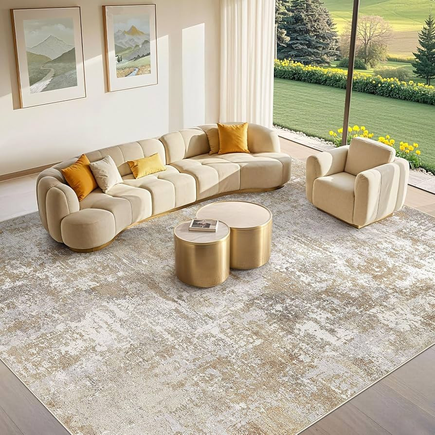 Tortania Washable 8x10 Area Rug for Living Room: Modern Abstract Neutral Large Soft Thin Rugs - N... | Amazon (US)