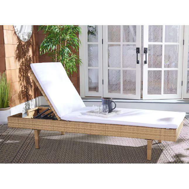 Safavieh Cam Wicker Natural Metal Frame Stationary Chaise Lounge Chair with Off-white Cushioned S... | Lowe's