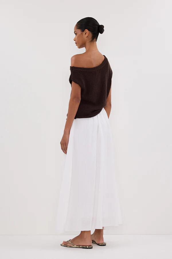 GEMIMA WHITE LINEN MIDI SKIRT | DISSH