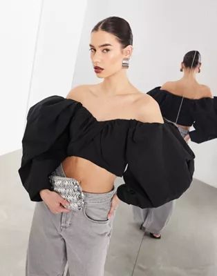 ASOS EDITION ultimate dramatic sleeve corset top in black | ASOS (Global)