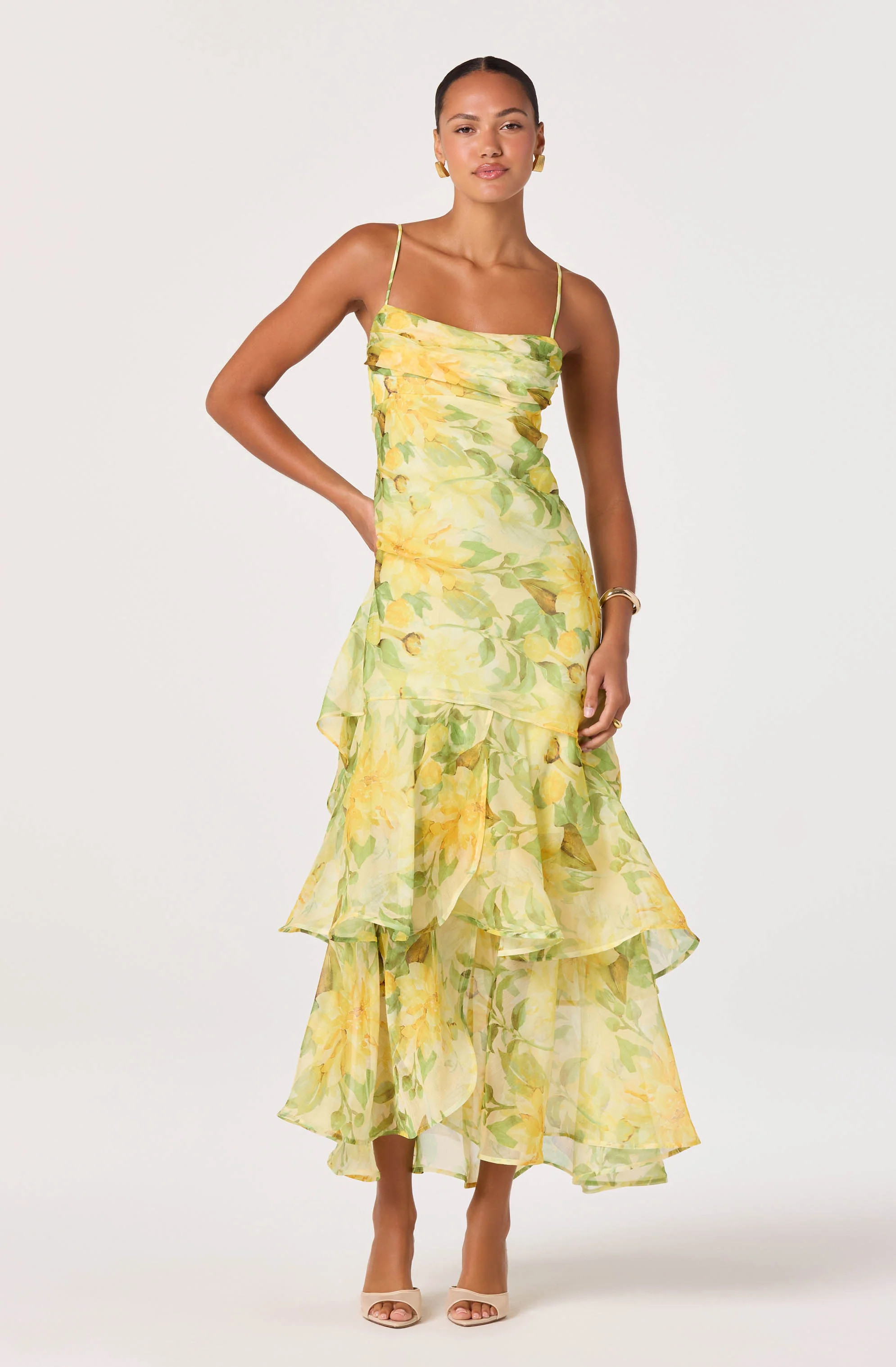 Alison Floral Tiered Drop-Waist Maxi Dress - Yellow floral / XS | ASTR The Label (US)