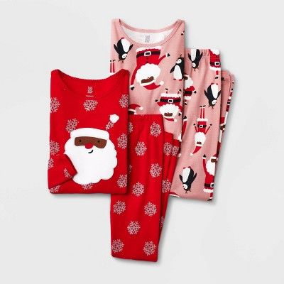 Carter's Just One You® Girls' 4pc Black Santa Pajama Set - Red/Pink | Target