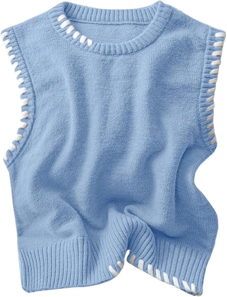 Verdusa Women's Sleeveless Sweater Old Money Ribbed Knit Pullover Binding Casual Tank Top | Amazon (US)