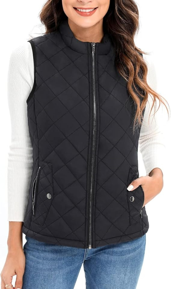 Xeoxarel Women's Quilted Vest with 4 Pockets, Puffer Padded Gilet (Available in Inner Pockets) | Amazon (US)