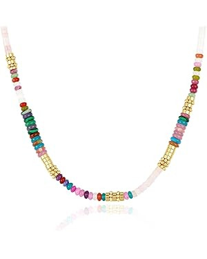 KissYan Boho Beaded Choker Necklace for Women, Gemstone Necklace Natural Stone Freshwater Pearl S... | Amazon (US)