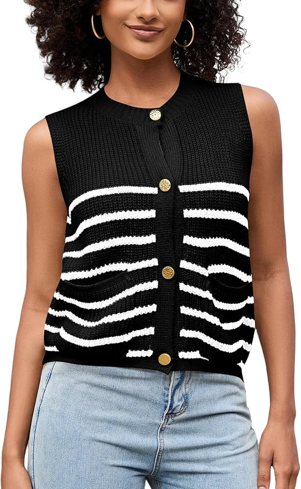LUYAA Crochet Chunky Sweater Vest Cardigan Vests | Amazon (US)