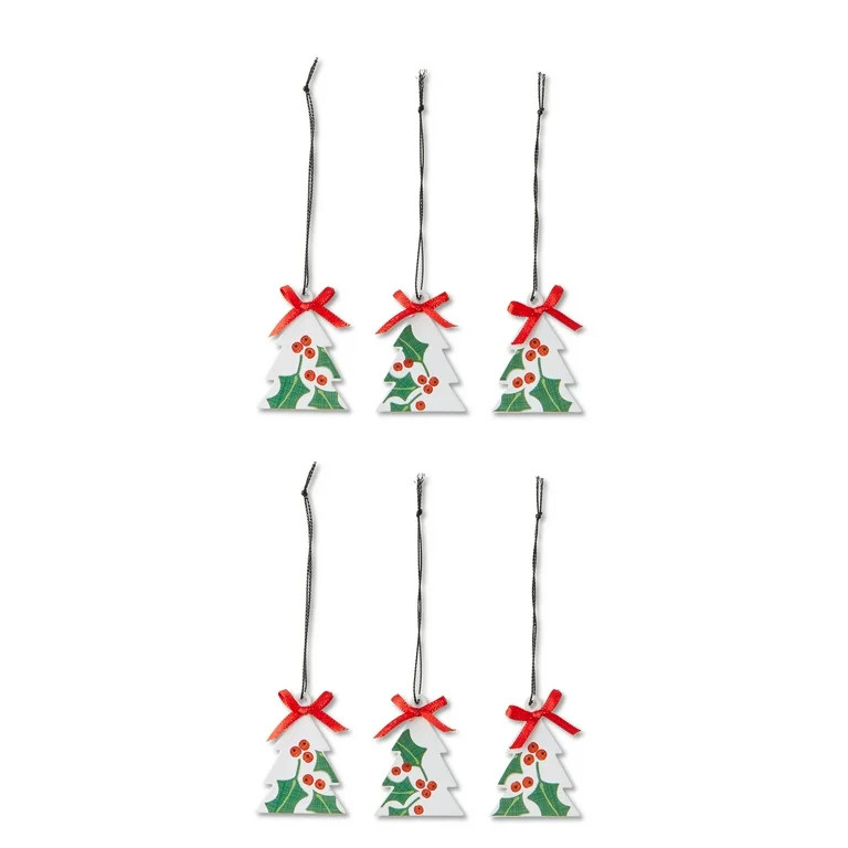 White Mini Holly Christmas Tree Ornaments, 6 Count, by Holiday Time | Walmart (US)