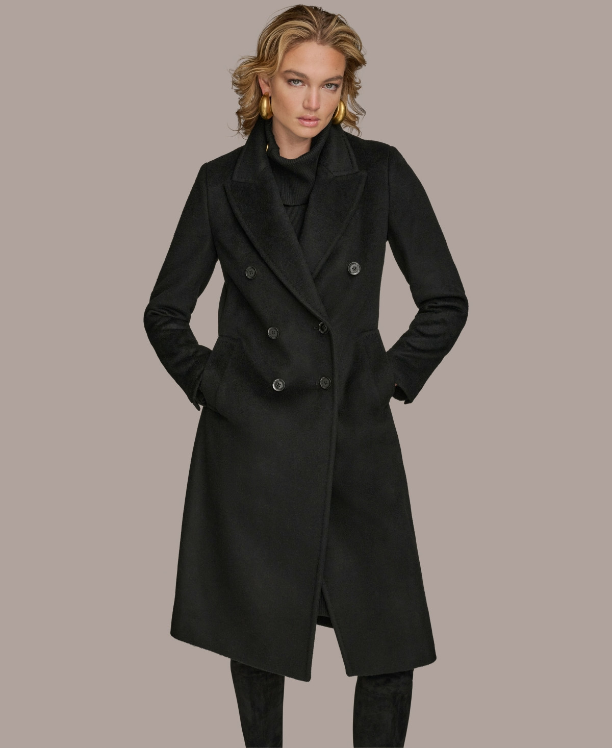 Donna Karan New York Women's Double-Breasted Reefer Coat - Black | Macy's