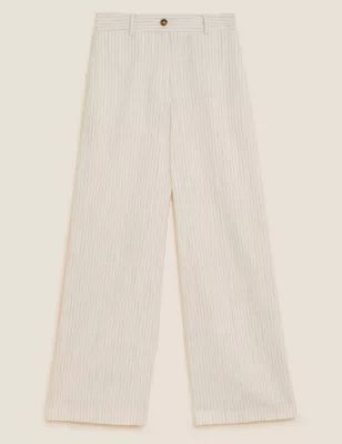 Linen Blend Striped Wide Leg Trousers | Marks & Spencer (UK)