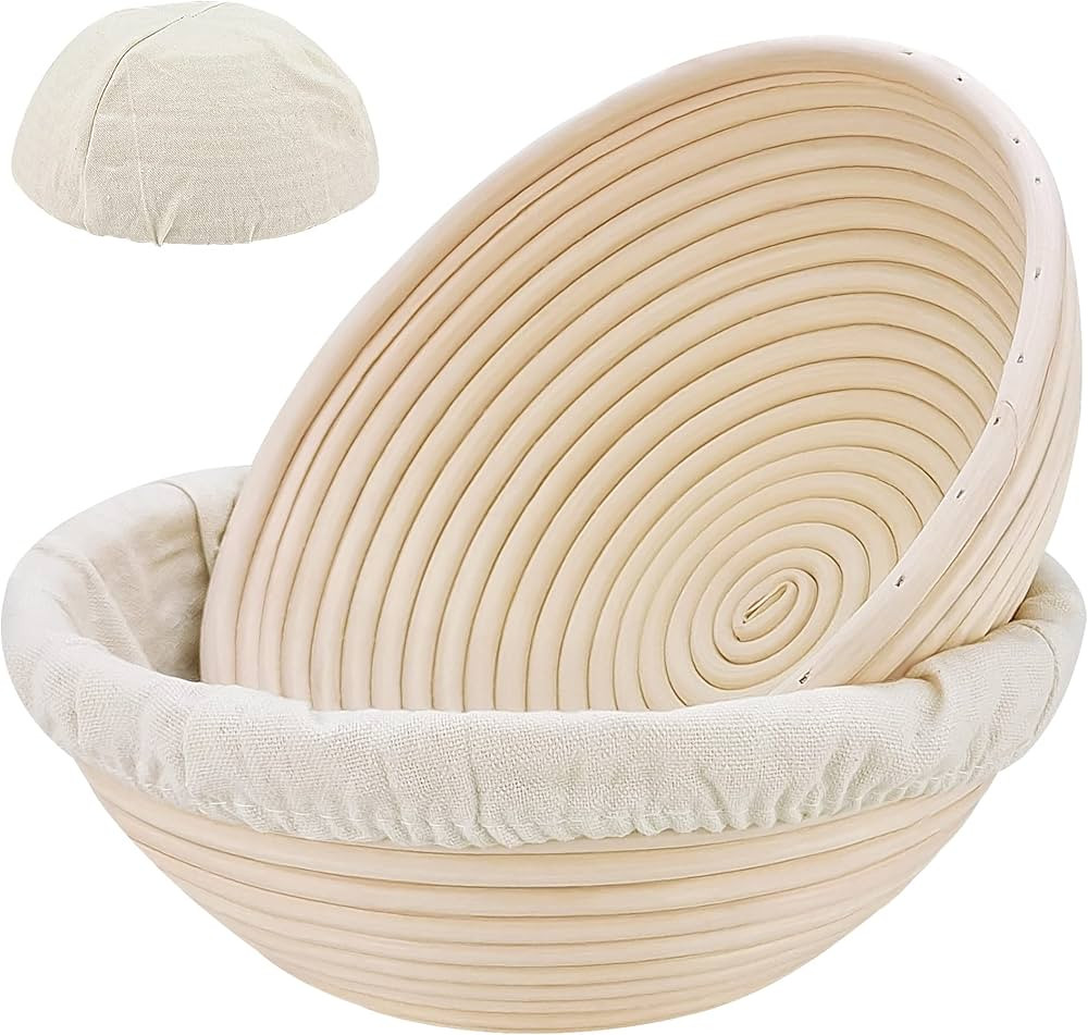 SnailDigit Banneton Bread Proofing Baskets Set: 2 Pcs 8.5in Round Rattan Bread Bowls with Linen L... | Amazon (US)