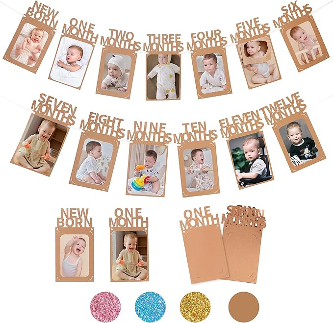 Crosize 1st Birthday Photo Banner Decorations for Baby from Newborn to 12 Months, Boy or Girl Mon... | Amazon (US)