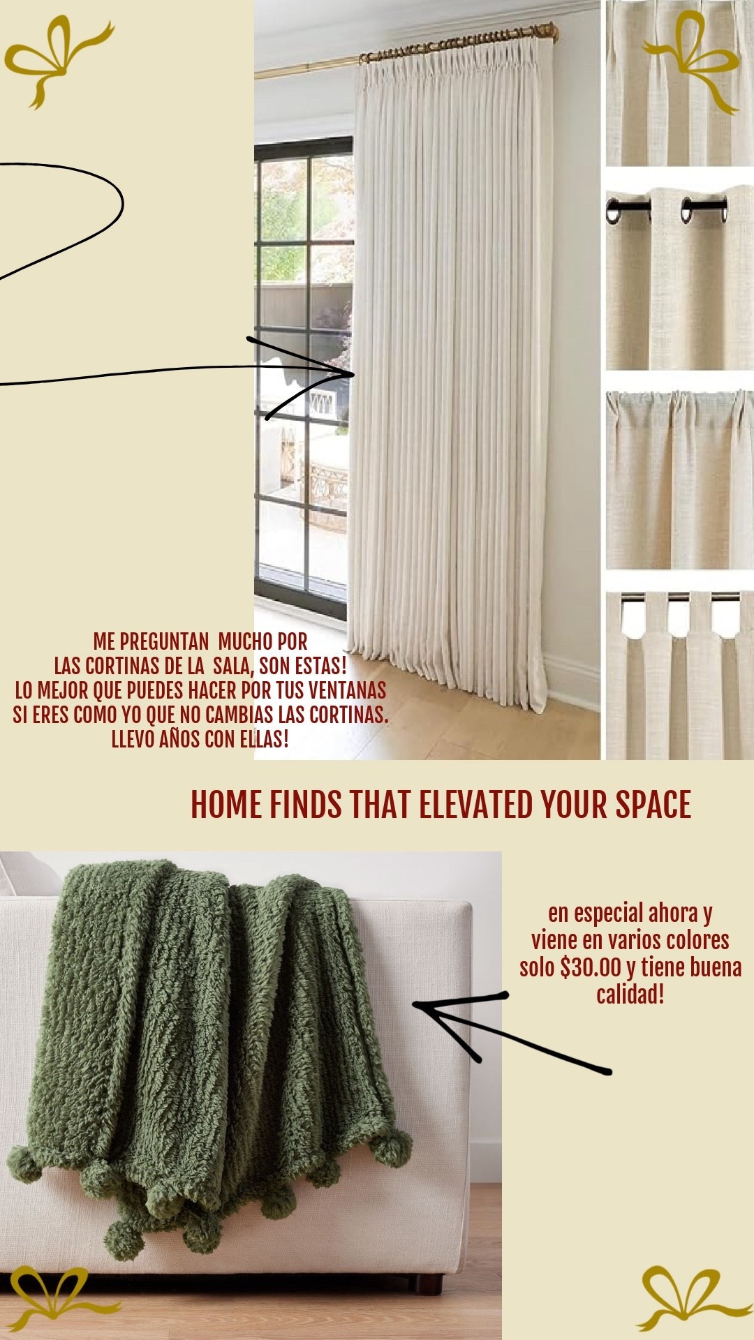 Dos cosas que siempre me preguntan! Cuáles cortinas recomiendo más. Cuál es la que tengo en mi sala? Estas cortinas están desde hace tiempo en mi sala. Las compraría otras vez sin pensarlo mucho! ✨♥️ ambas cosas súper recomendadas porque esta mantita es un SI OBLIGATORIO TENERLA Y MÁS AHORA EN ESTOS MESES DE INVIERNO✨
.


#LTKHome #LTKHoliday #LTKFindsUnder50