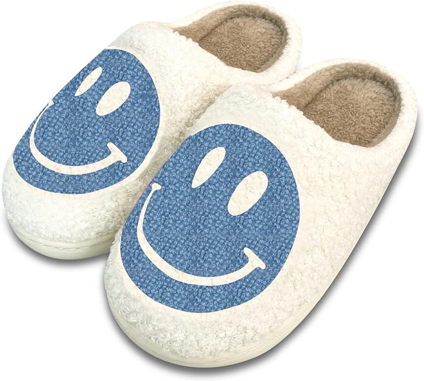 Smiley Face Slippers,Retro Soft Plush Lightweight House Slippers Slip-on Cozy Indoor Outdoor S... | Amazon (US)