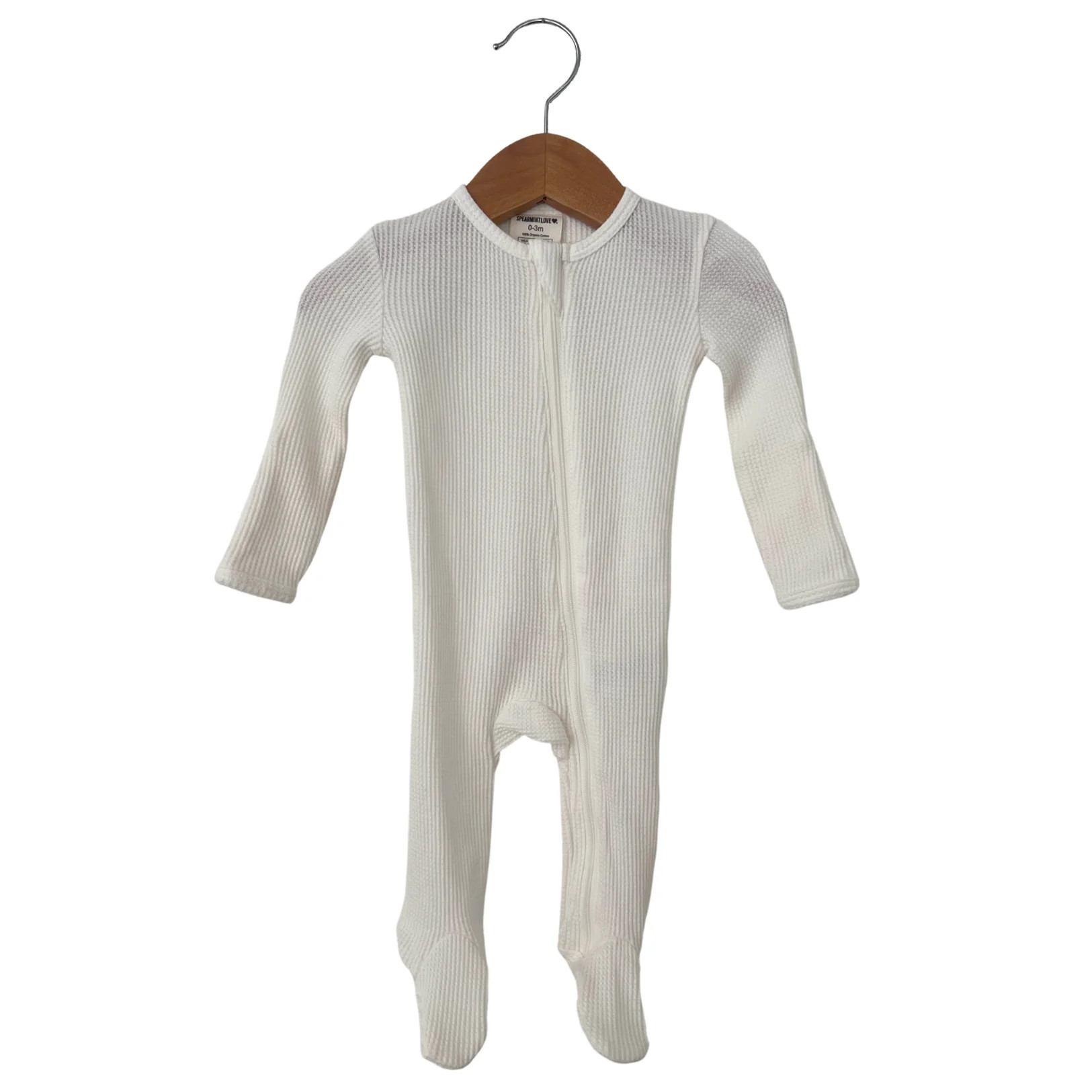 Organic Waffle Basic Zip Footie, Winter White | SpearmintLOVE