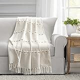Lush Decor Herringbone Stripe Yarn Dyed Cotton Woven Tassel Blanket, 60" x 50", Neutral & White | Amazon (US)