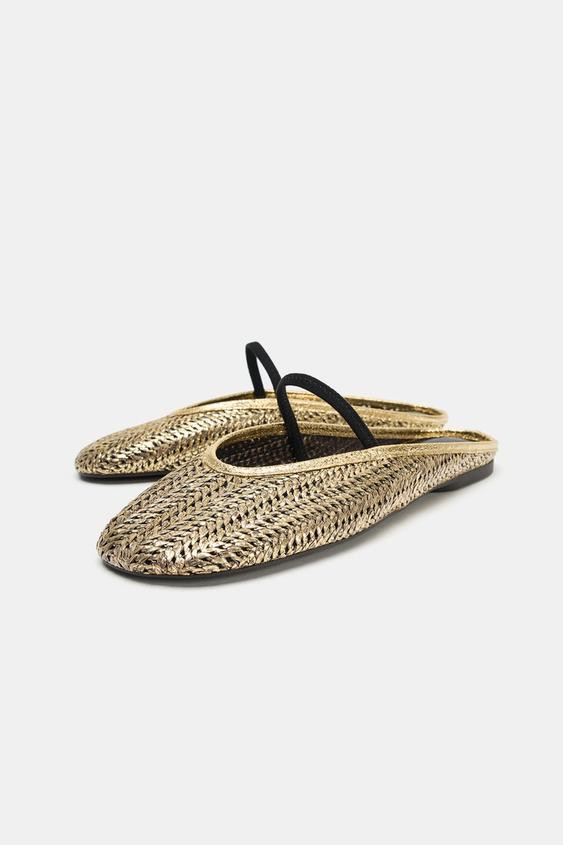 Zara - Braided Metallic Slingback Ballet Flats - Gold - 11 - Woman | Zara US