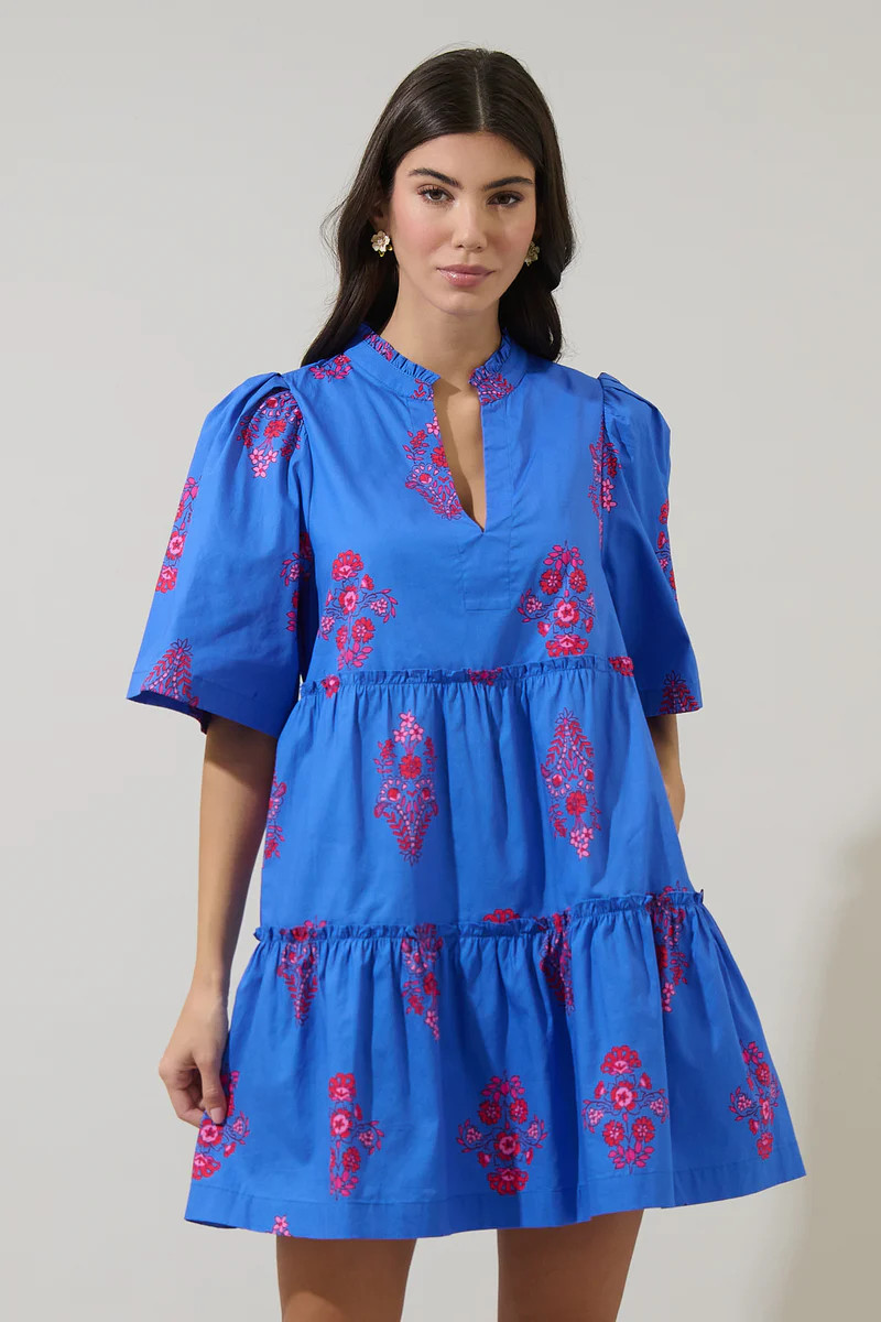 Shayna Floral Dixie Split Neck Shift Dress | Sugarlips