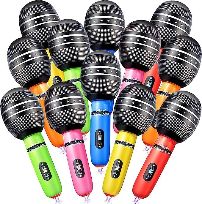 12 Pieces Inflatable Microphones Blow up Microphone Plastic Microphone Props Blow up Microphones ... | Amazon (US)