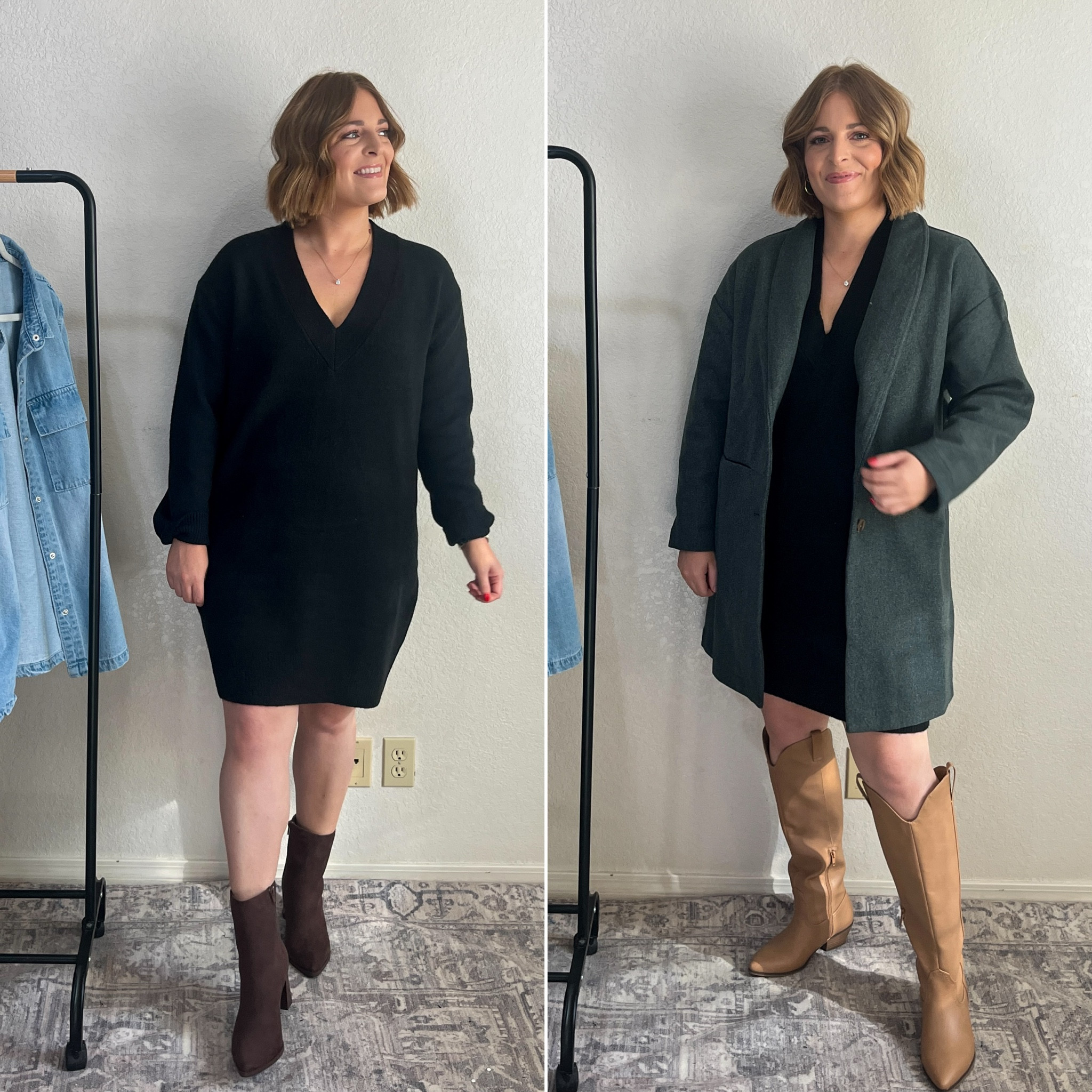 Target sweater dress// wearing M (runs big)
Wearing M in coat (runs big)
Size up 1/2 size in boots

#LTKshoecrush #LTKmidsize #LTKsalealert