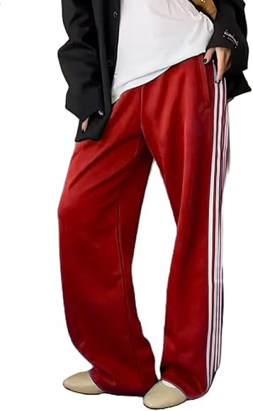 KMBANGI Women Striped Track Pants Elastic Waist Straight Leg Sweatpants Joggers Wide Leg Side Str... | Amazon (US)