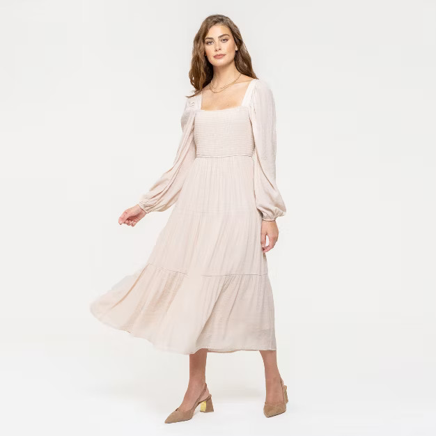 August Sky Women's Long Sleeve Smocked Midi Dress | Target