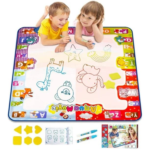 Water Doodle Mat, Kids Large Coloring Mat, Mess Free Drawing Mat with Neon Colors, Educational To... | Walmart (US)