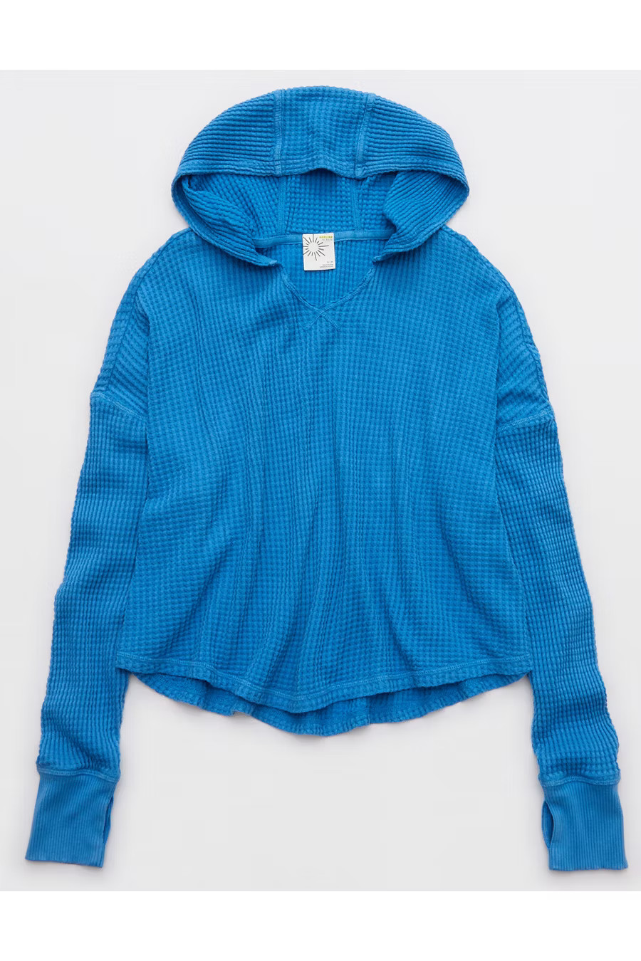 OFFLINE By Aerie Wow! Waffle Hoodie Women's Sky Blue XXS | Aerie