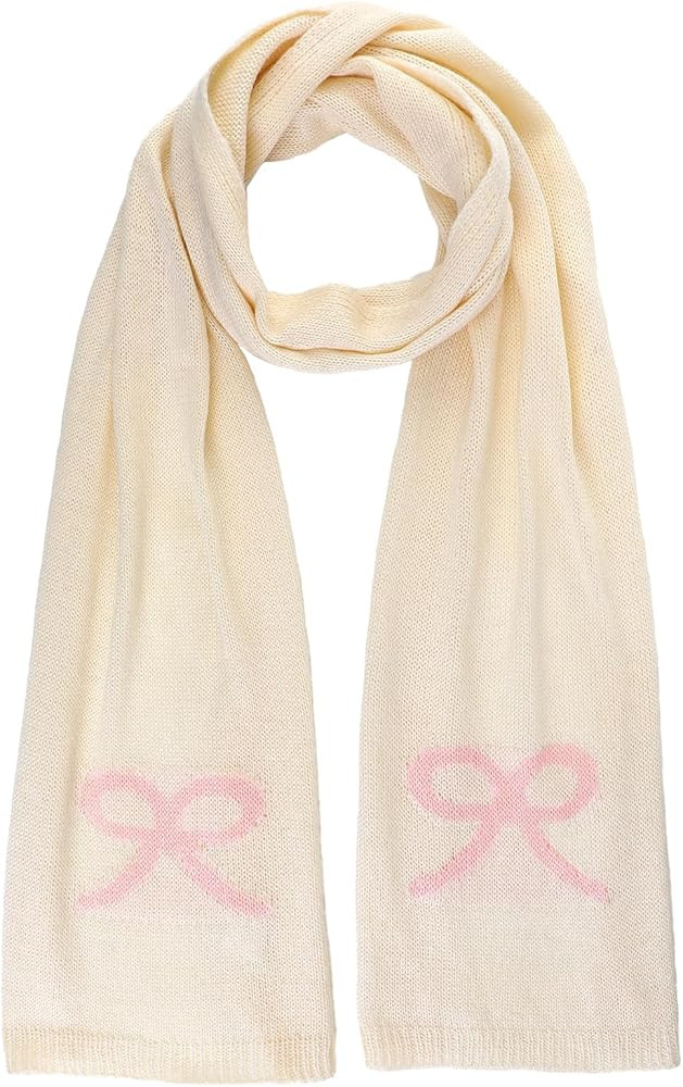 Pink Bow Knit Scarf for Women Mohair Warm Winter Scarf Soft Fashion Solid Color Neck Warmer for C... | Amazon (US)