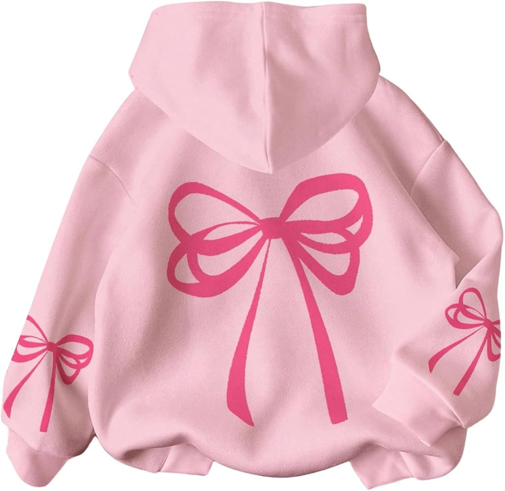 Girl's Bow Graphic Cute Y2K Hoodies Long Sleeve Hooded Sweatshirts Fall Pullovers Tops | Amazon (US)