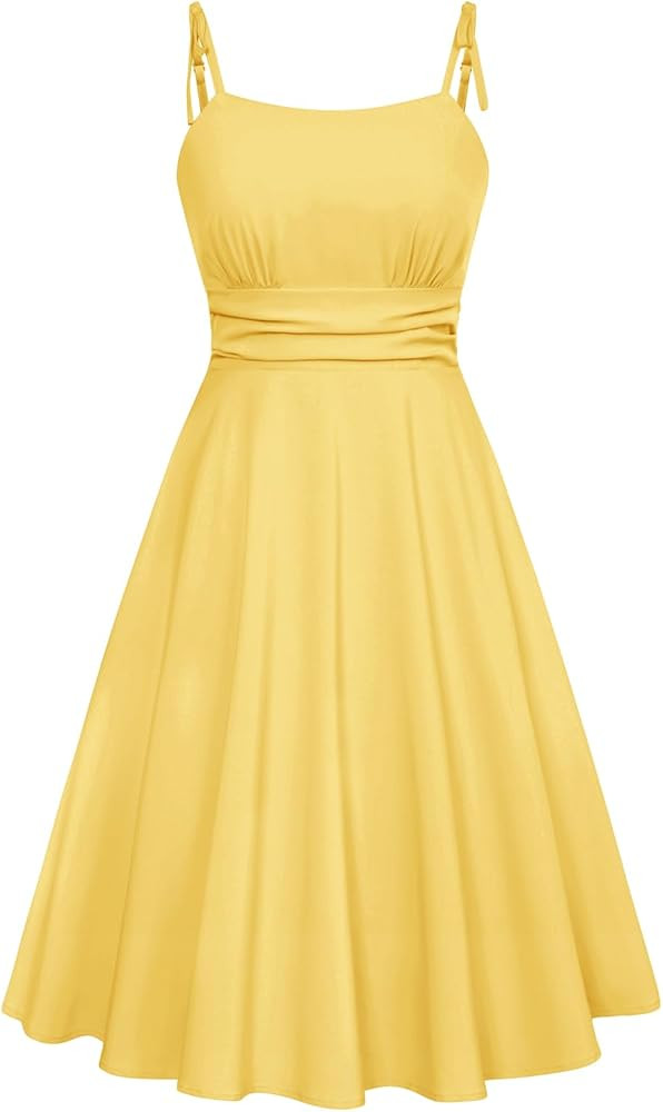 Belle Poque 2025 Summer Dresses for Women Spaghetti Strap Midi Sun Dress Cute Casual Dress with P... | Amazon (US)