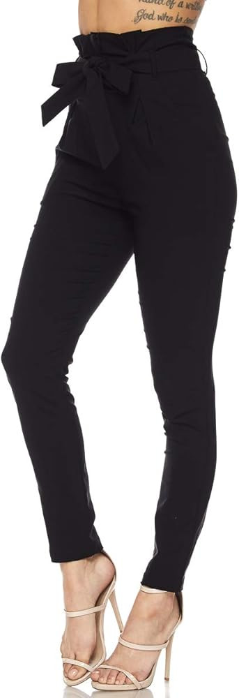 TwiinSisters Women's High Waist Bow-Tie Paper Bag Waist Casual Stretch Pants Trousers for Women w... | Amazon (US)