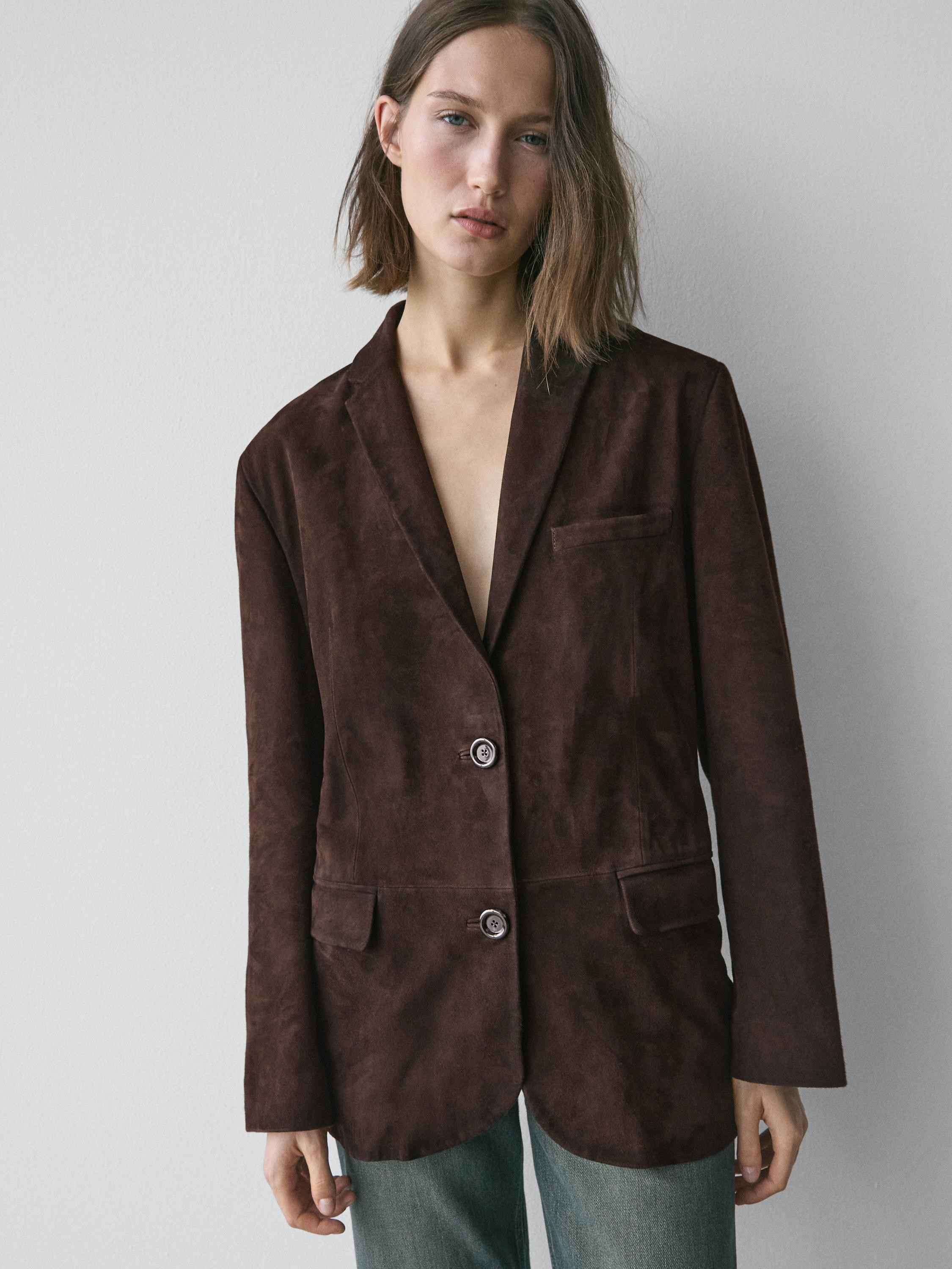 Suede leather blazer | Massimo Dutti UK