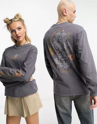 Reclaimed Vintage Unisex Dazed yin-yang long sleeve T-shirt in charcoal | ASOS (Global)