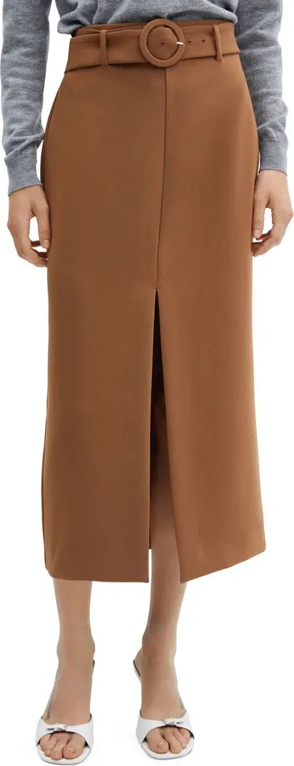 Belted Front Slit Midi Skirt | Nordstrom