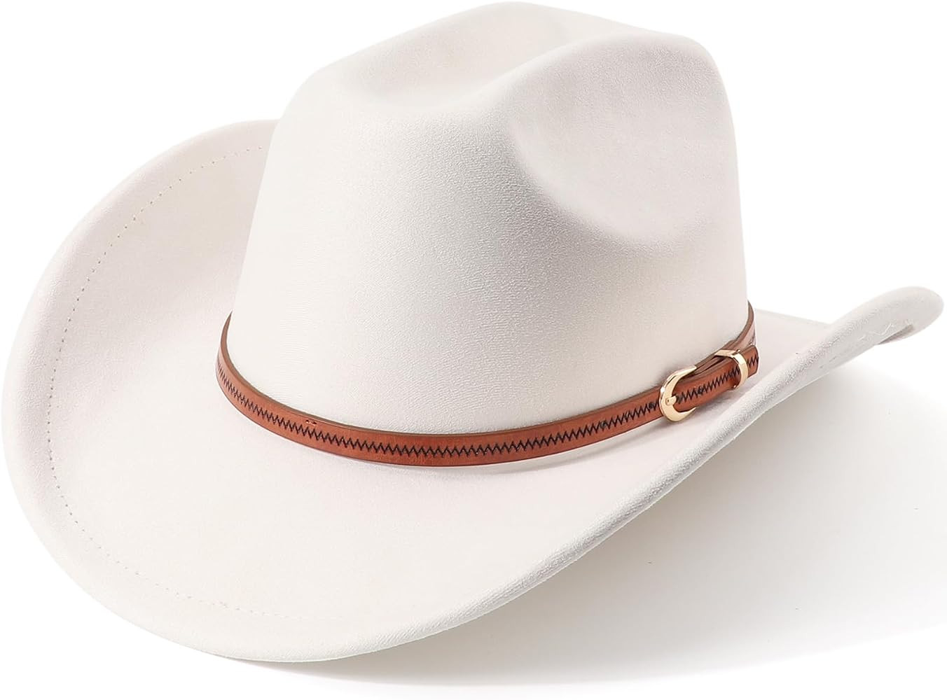 Western Cowboy Hats for Women Classic Felt Wide Brim Fedora Hat with Belt Buckle Retro Panama Hat... | Amazon (US)