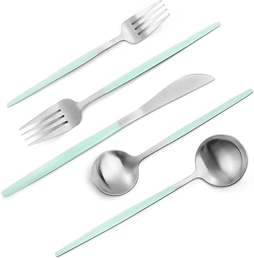 VANVRO Matte Green Silver Silverware Set, 20-Piece Stainless Steel Flatware Set, Satin Finish tab... | Amazon (US)